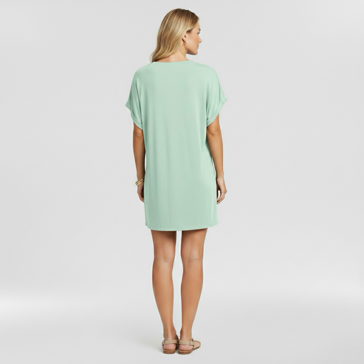 Dámské šaty s výstřihem do V a krátkým rukávem pro příležitostné nošení v létě