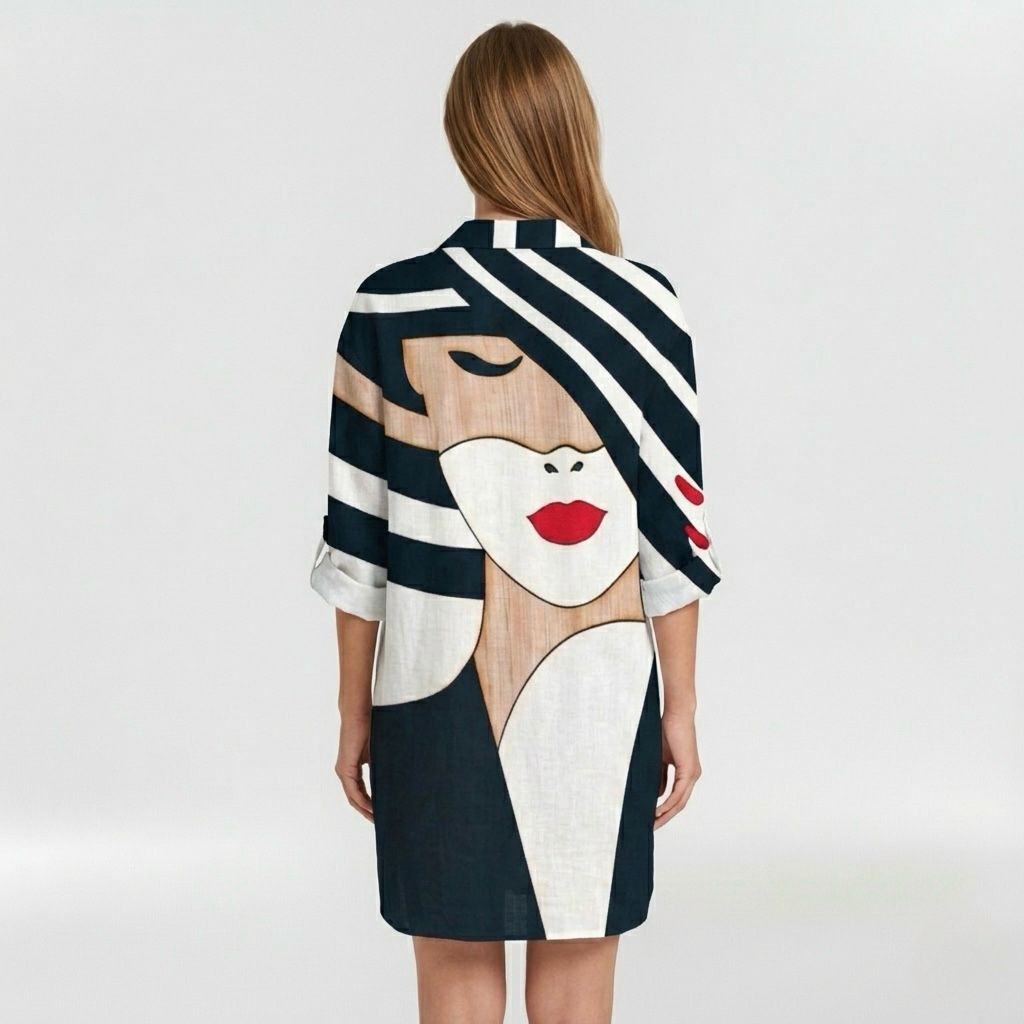 Vestido camisero estampado con mangas largas para mujer