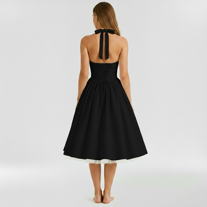 Abito midi da donna senza maniche e svasato per eventi