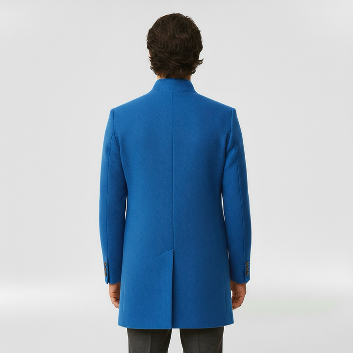 Men's coat with single front button fastening for winter