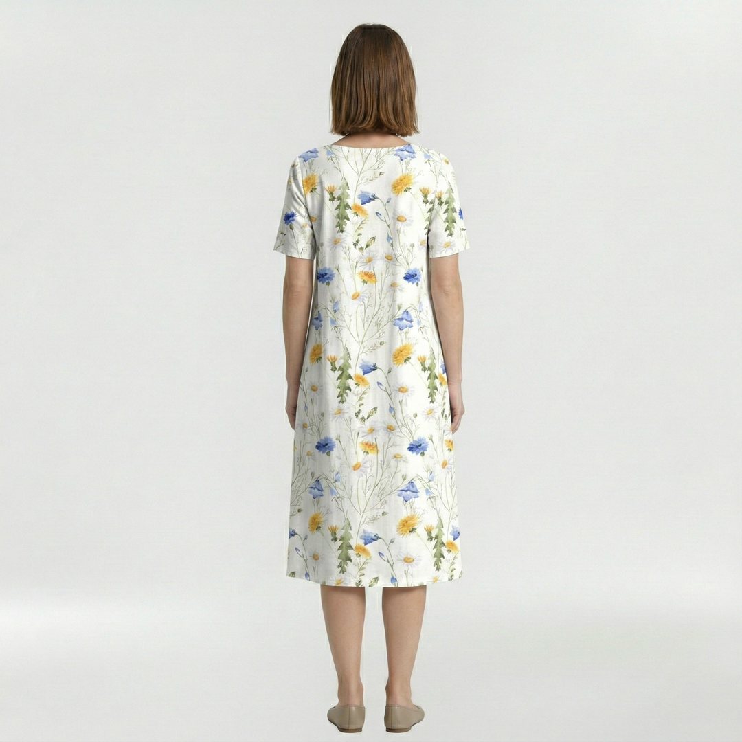 Vestido midi floral de manga corta para mujer diario