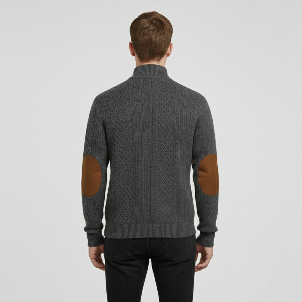 Maglione a maglia con mezza cerniera da uomo con toppe sui gomiti