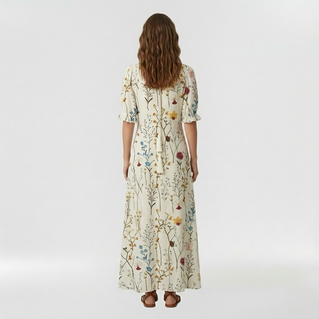 Abito lungo a fiori con maniche corte da donna