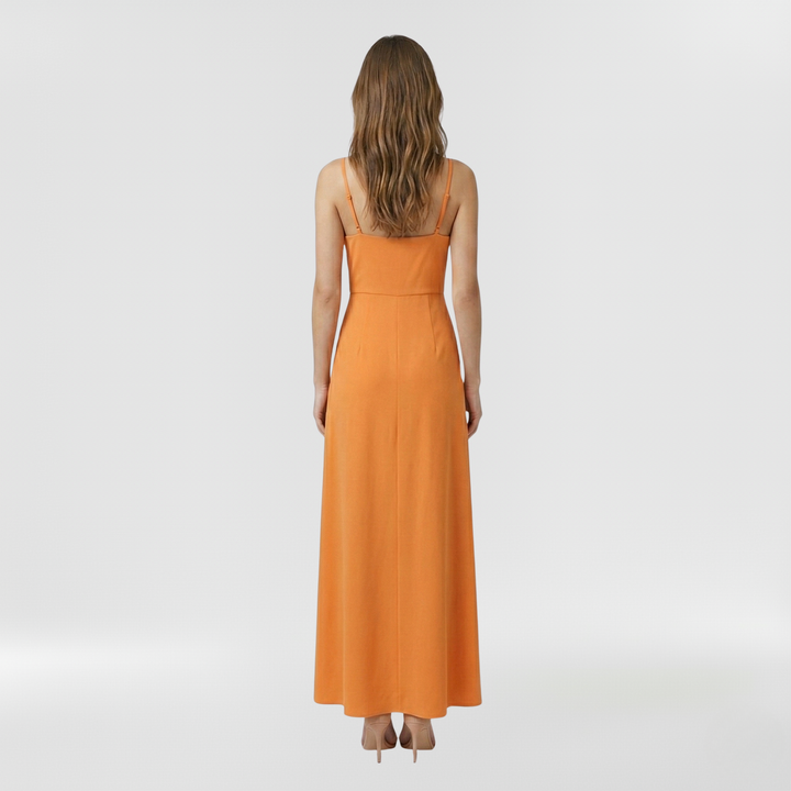 Abito lungo con spacco laterale e bretelle per donna