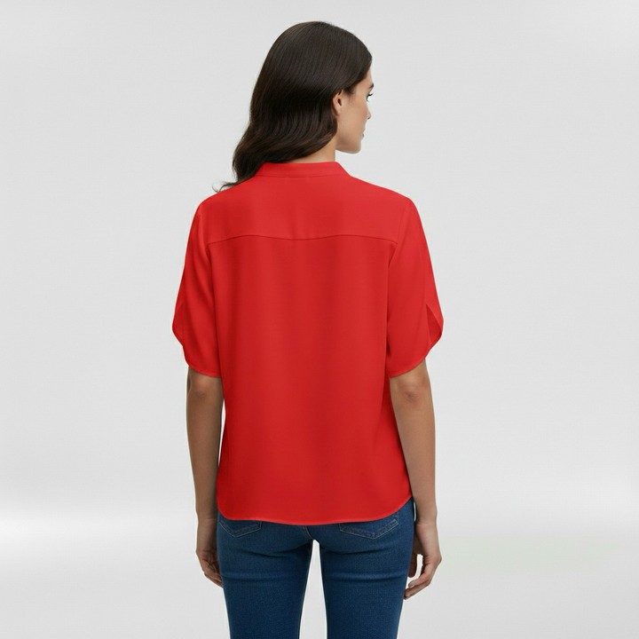 Camicia da donna con scollo a V e manica corta per uso quotidiano