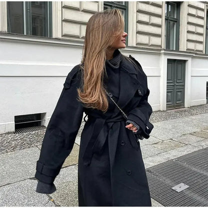 Abrigo Trench Largo Doble Botonadura para Mujeres | Elegante Oversized