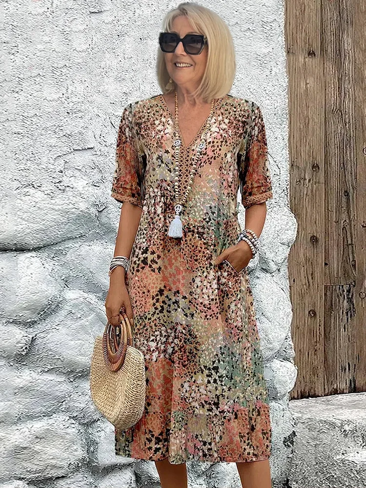 Vestido Midi Floral para Mujer con Corte Relajado y Diseño que Favorece la Figura - Estilo Casual Elegante de Diario