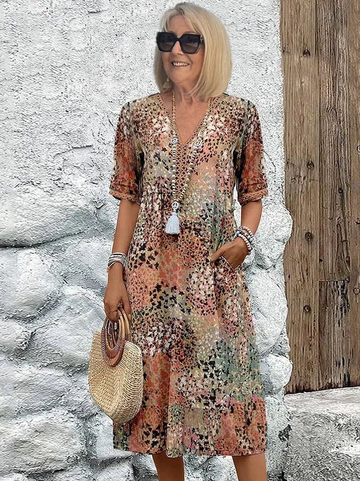 Vestido Midi Floral para Mujer con Corte Relajado y Diseño que Favorece la Figura - Estilo Casual Elegante de Diario