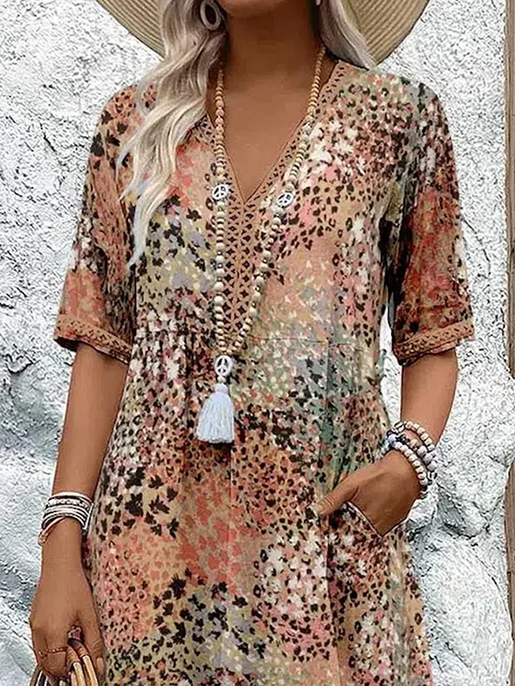 Vestido Midi Floral para Mujer con Corte Relajado y Diseño que Favorece la Figura - Estilo Casual Elegante de Diario