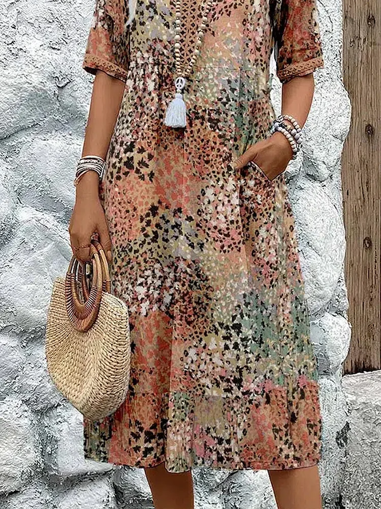 Vestido Midi Floral para Mujer con Corte Relajado y Diseño que Favorece la Figura - Estilo Casual Elegante de Diario