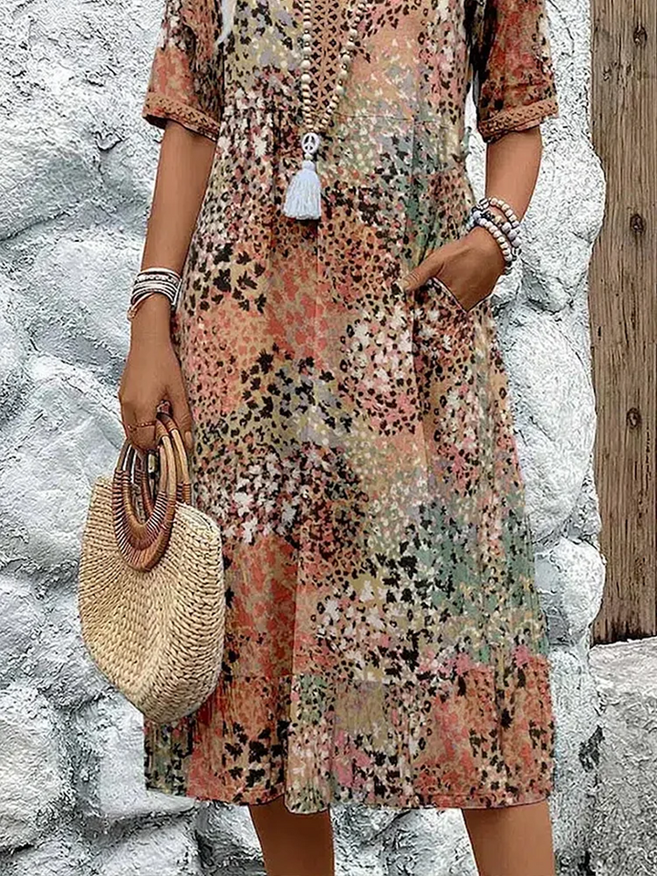 Vestido Midi Floral para Mujer con Corte Relajado y Diseño que Favorece la Figura - Estilo Casual Elegante de Diario