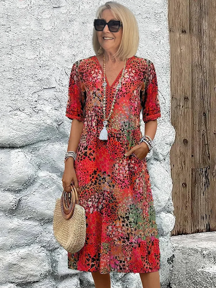 Vestido Midi Floral para Mujer con Corte Relajado y Diseño que Favorece la Figura - Estilo Casual Elegante de Diario