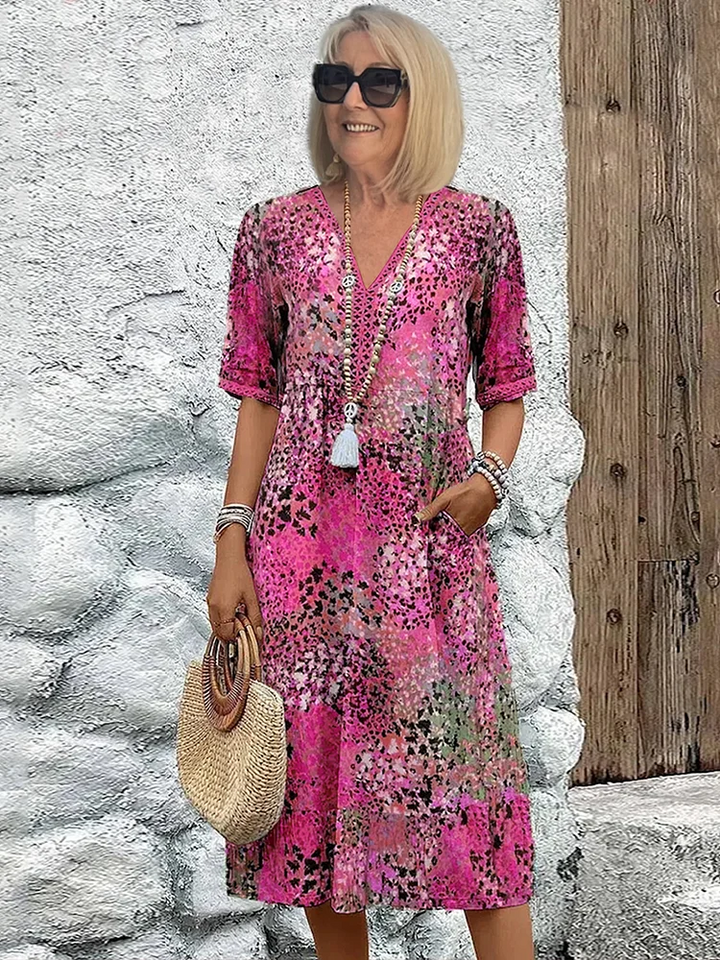 Vestido Midi Floral para Mujer con Corte Relajado y Diseño que Favorece la Figura - Estilo Casual Elegante de Diario