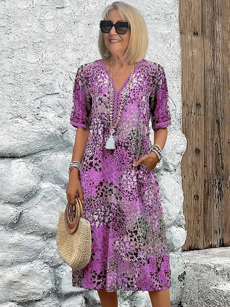 Vestido Midi Floral para Mujer con Corte Relajado y Diseño que Favorece la Figura - Estilo Casual Elegante de Diario