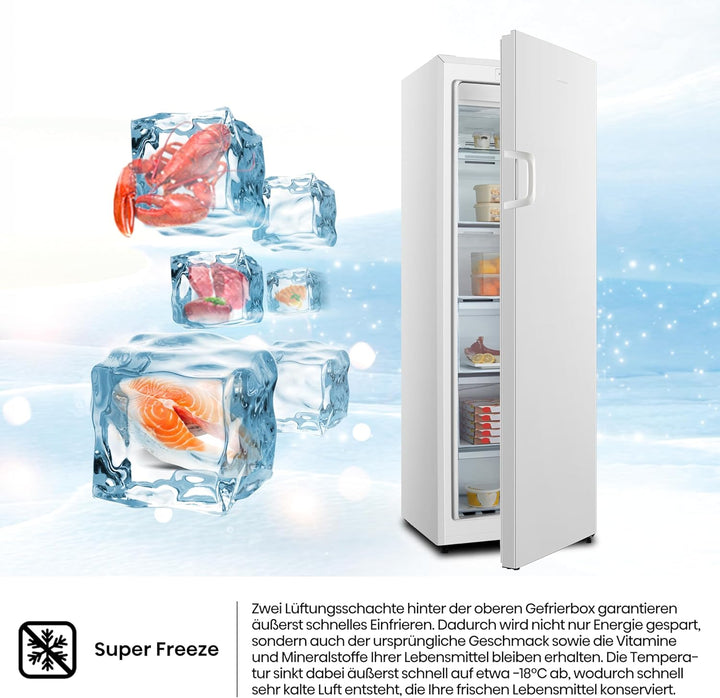 Hisense FV191N4AW2 Gefrierschrank/ TotalNoFrost/ SuperFreeze/ Türalarm/ Multiflow 360°/ BigBox/ 143,4 cm/ Gefrierteil 147 l/ 41 dB/ 205 kWh/Wei