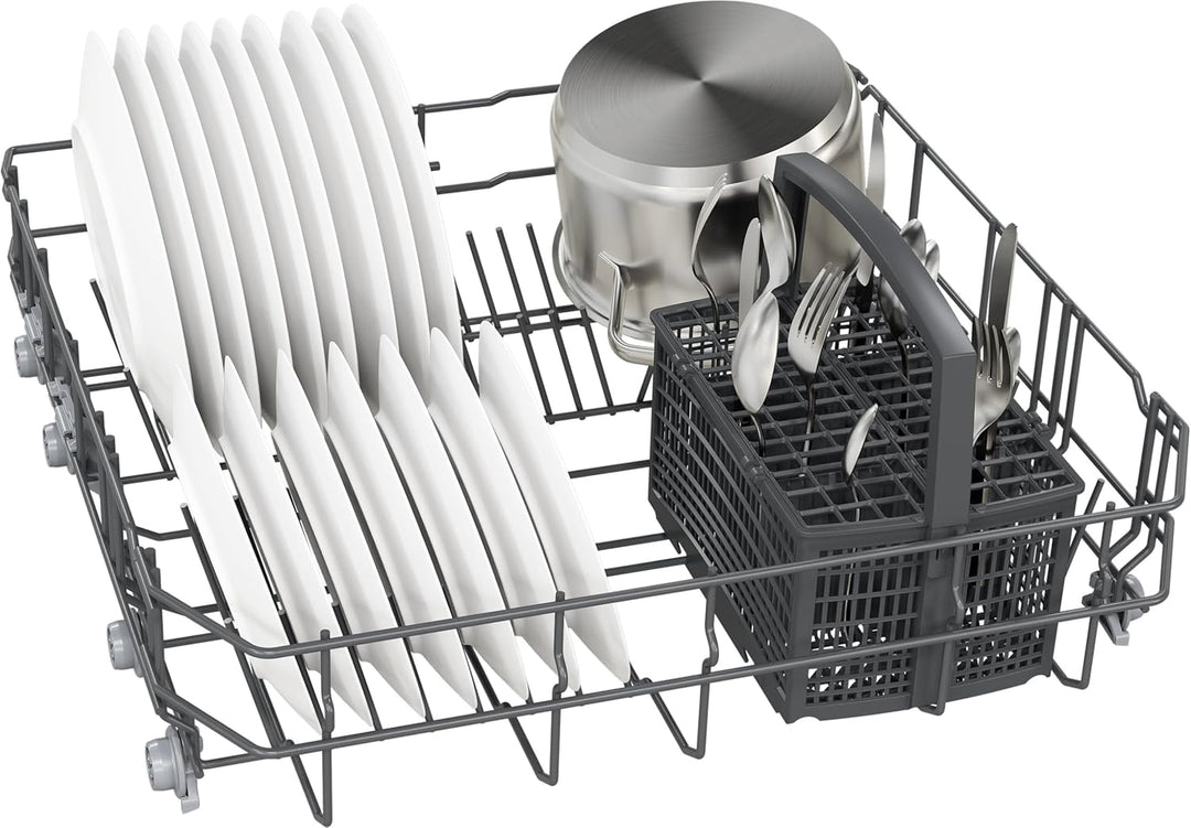 Siemens SN43ES14VE, iQ300 Smarter Geschirrspüler, Unterbau-Spülmaschine mit Besteckschublade, 60 cm, automatische Türöffnung dank autoOpen dry, besonders leise mit iQdrive-Motor, aquaStop, Edelstahl