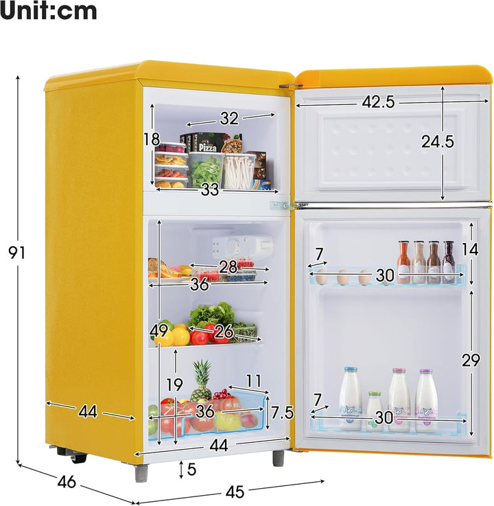 Merax Kühlschrank mit Gefrierfach, Kühl-Gefrierkombination, klein Kühlschrank mit 51L und Gefrierschrank 21L, Leise, LED, Glasablagen, Gemüsefach, Türablagen, für Küche, Wohnzimmer, Büro, Schwarz
