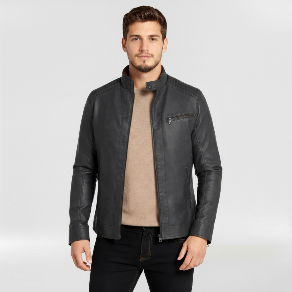 Pánská kožená bunda se zapínáním na zip pro každodenní běžné nošení
