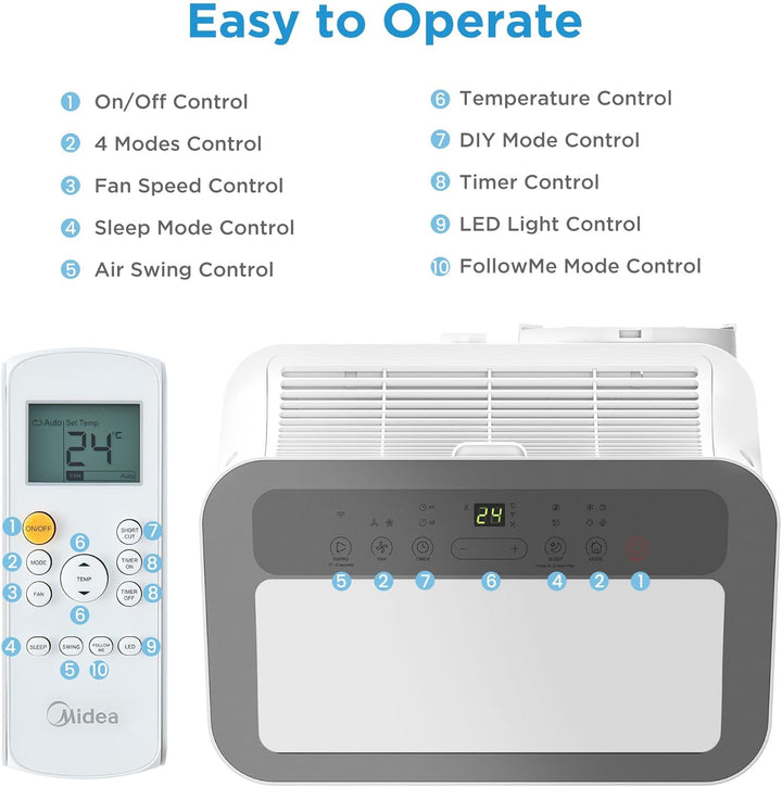 Midea Mobiles Klimagerät Silent Cool 26 Pro WF, 9000 BTU 2,6kW, Kühlen&Ventilieren&Entfeuchten, Raumgröße bis 88m³(33㎡), APP-Steuerung/Alexa/Google Home/IFTTT, Mobile Klimaanlage mit Abluftschlauch