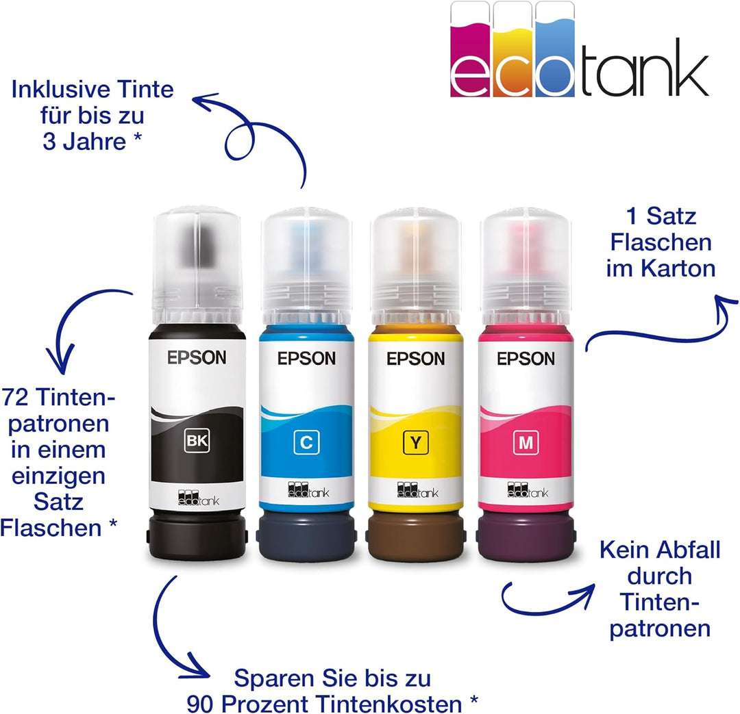 Epson EcoTank ET-4800 A4-Multifunktions-Wi-Fi-Tintentankdrucker, mit einem im Lieferumfang enthaltenen Vorrat an Tinten bis zu 3 Jahren