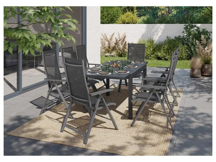 Alu-Set »Houston«, 9-teilig - Ausziehtisch & 8 Hochlehner, grau