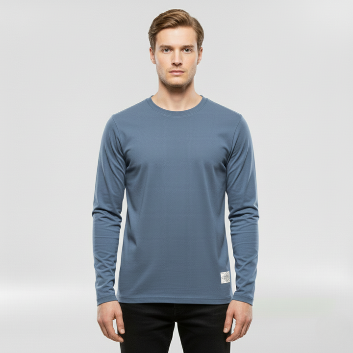 Męska koszulka z długim rękawem i okrągłym dekoltem na co dzień i do warstwowania