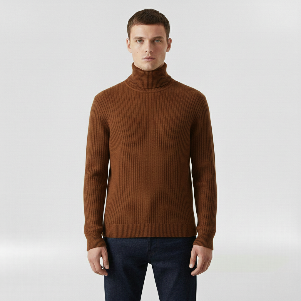 Gerippter Rollkragenpullover für Herren für Herbst und Winter im Alltag