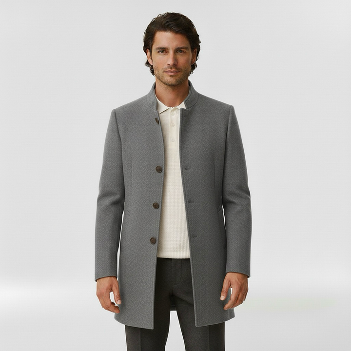 Men's coat with single front button fastening for winter