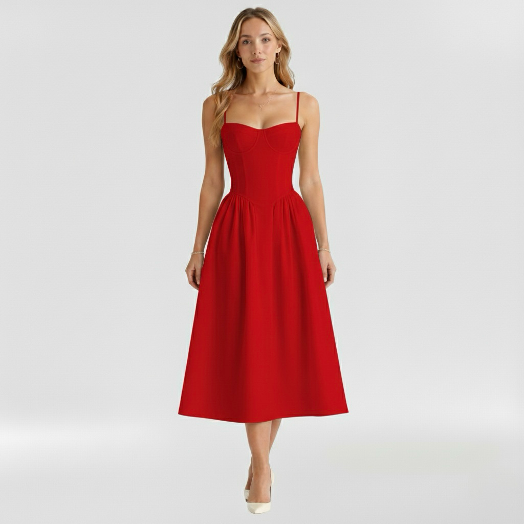 Vestito midi da donna con corpetto a corsetto a stampa floreale