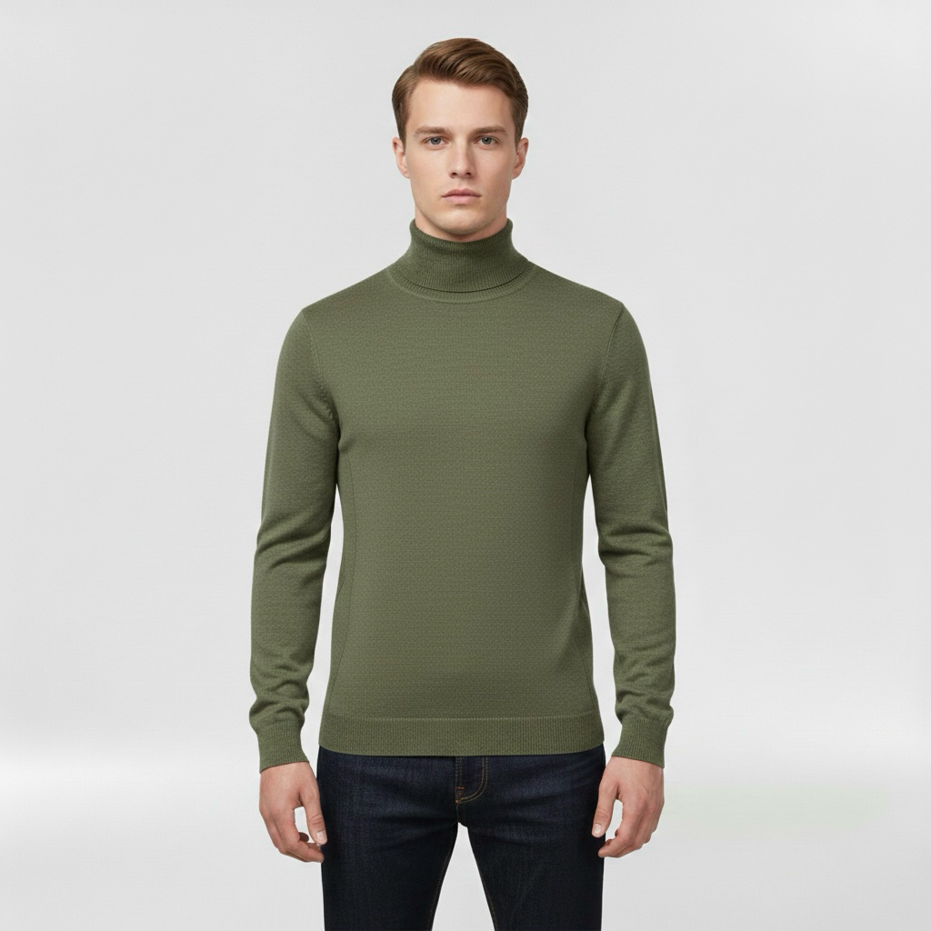 Pánský pletený svetr s vysokým límcem, teplý, elegantní a ležérní na zimu