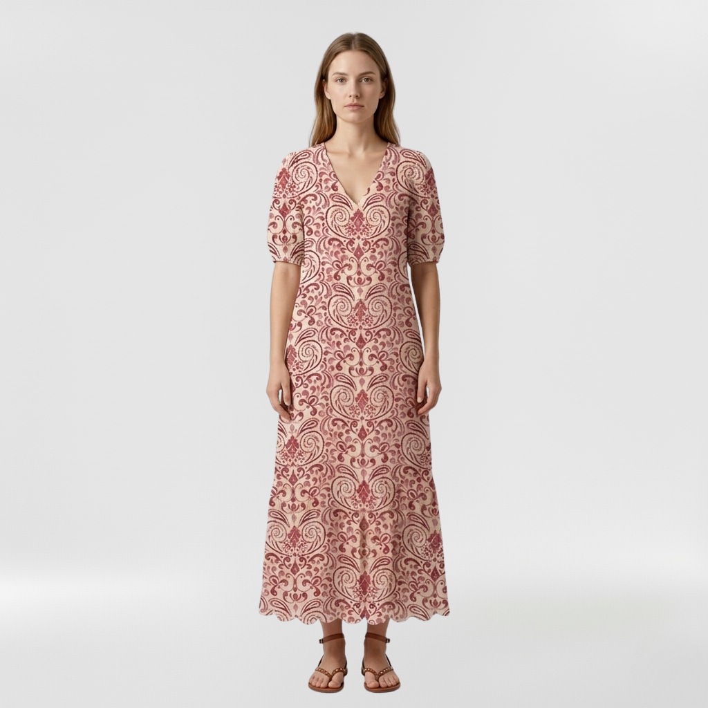 Abito lungo a fiori con maniche corte da donna