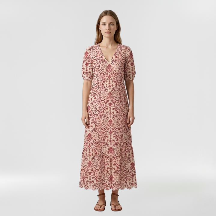 Abito lungo a fiori con maniche corte da donna