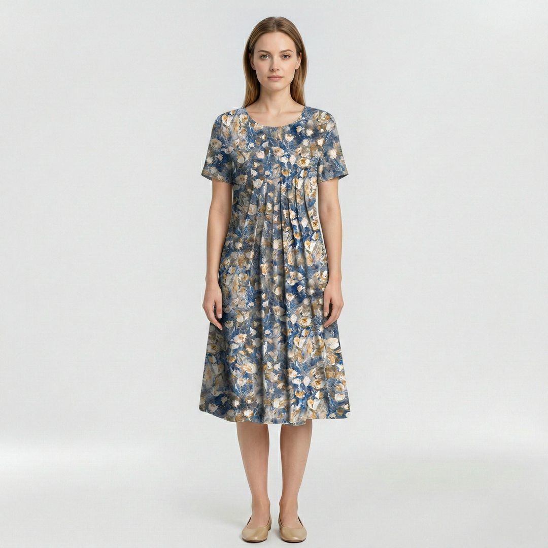 Vestido midi floral de manga corta para mujer diario