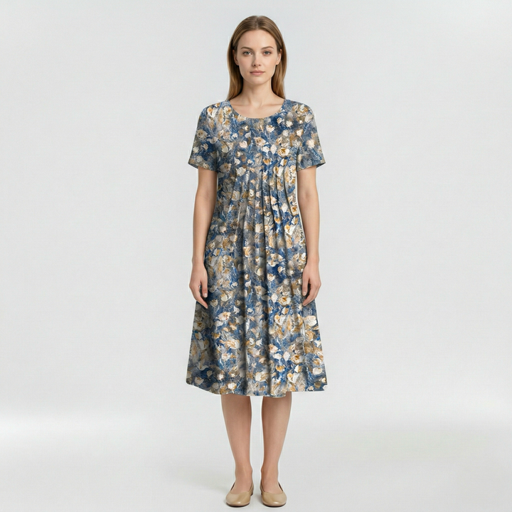 Vestido midi floral de manga corta para mujer diario