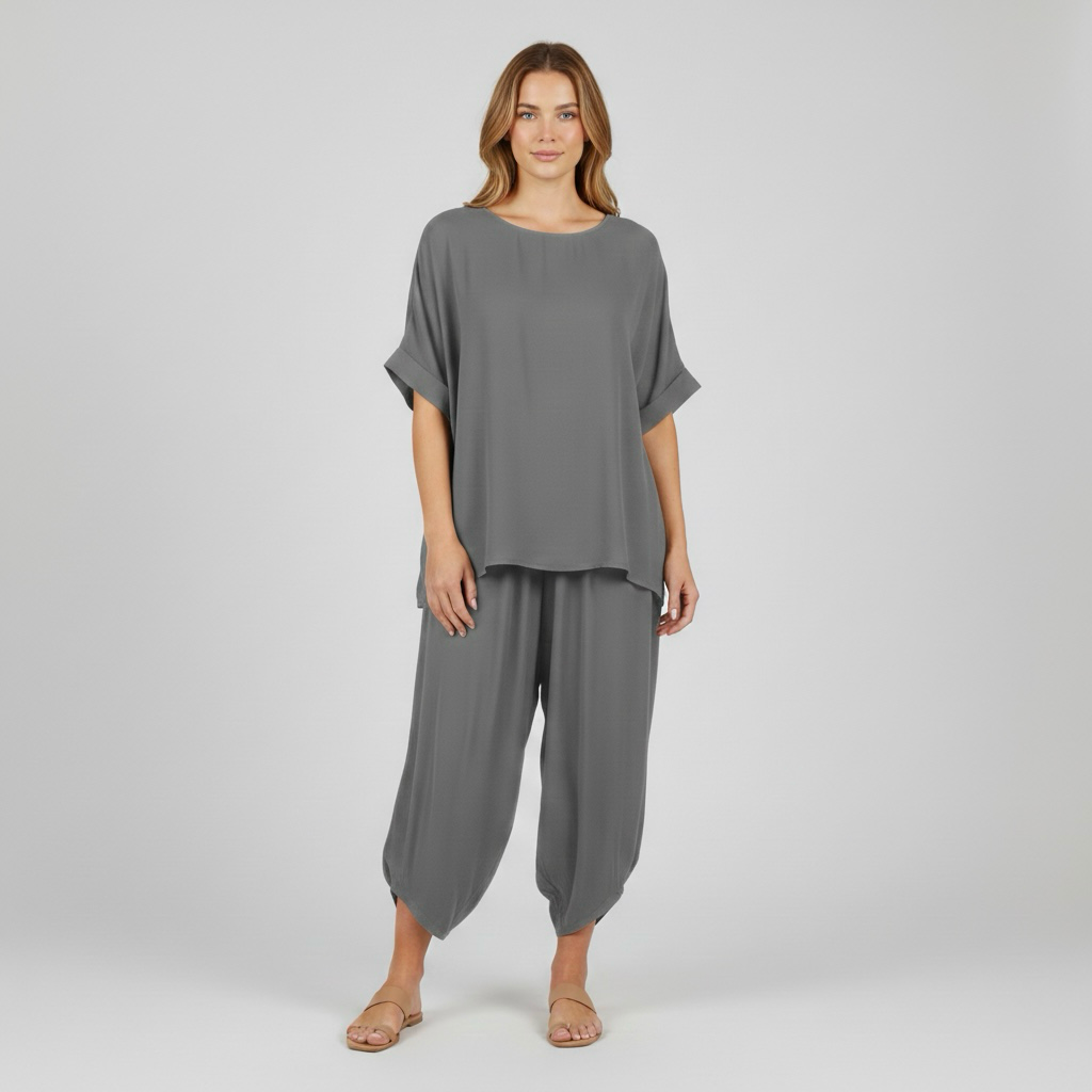 Pohodlná dvoudílná souprava pro ženy, top a volné kalhoty