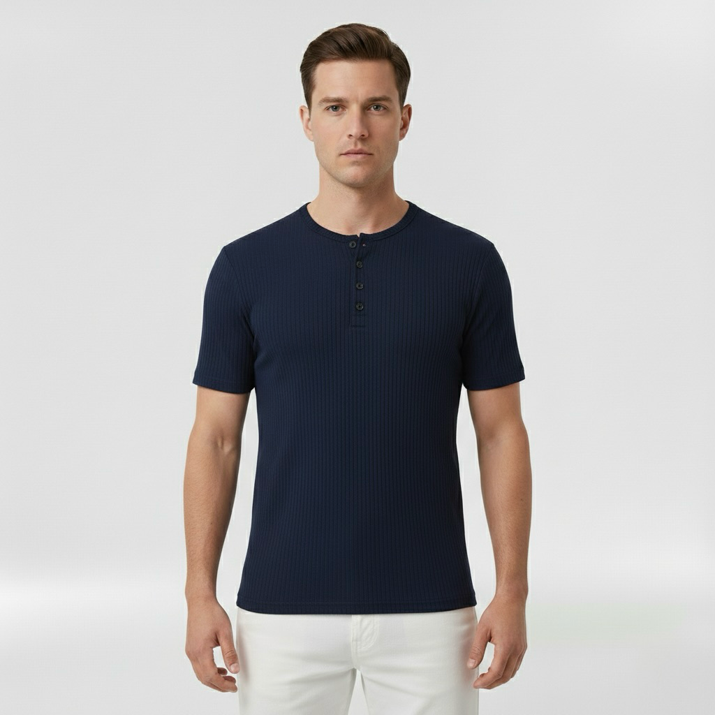 Κοντομάνικη μπλούζα Henley για άντρες με κουμπιά