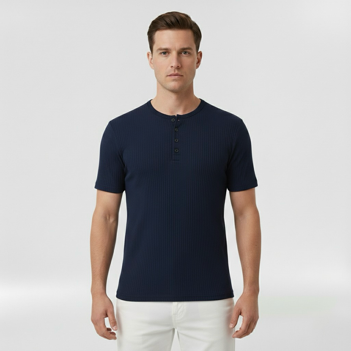 Κοντομάνικη μπλούζα Henley για άντρες με κουμπιά