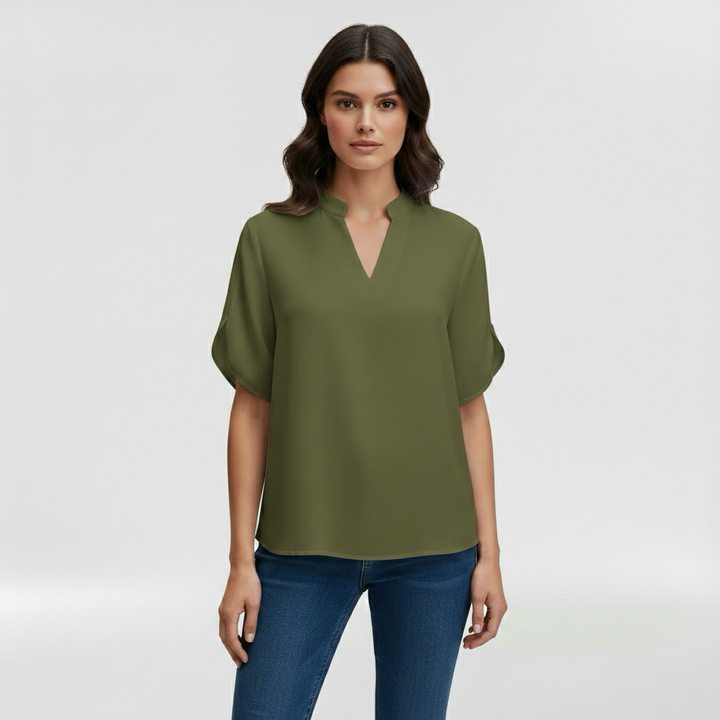 Camicia da donna con scollo a V e manica corta per uso quotidiano