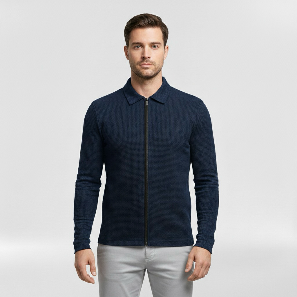 Pánský svetr na zip s vysokým límcem pro každodenní vrstvení