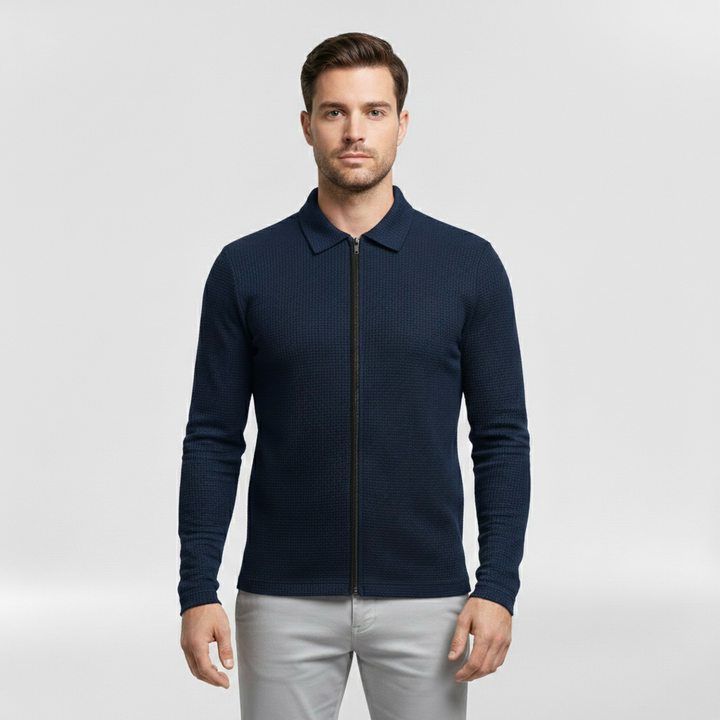 Pánský svetr na zip s vysokým límcem pro každodenní vrstvení