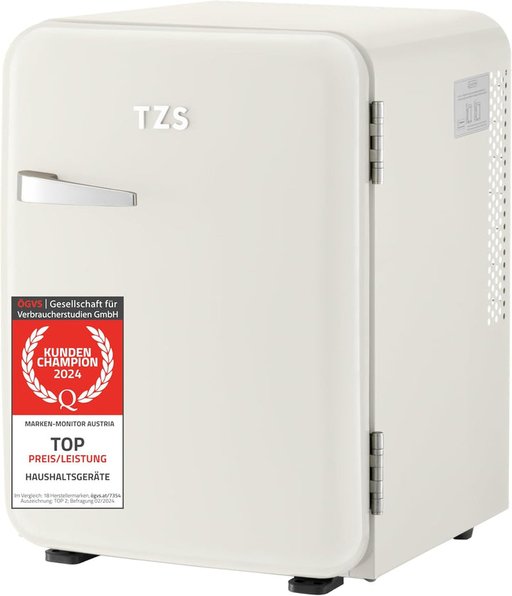 TZS First Austria lautloser Minikühlschrank | Retro Design | Einstellbare Kühlleistung | Türgriff |Thermoelektrisches Kühlsystem | 40L | creme