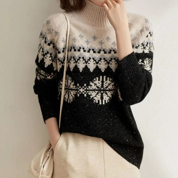 Ceralyn Dámsky Vianočný Sveter | Zimný Sveter s Vysokým Golierom