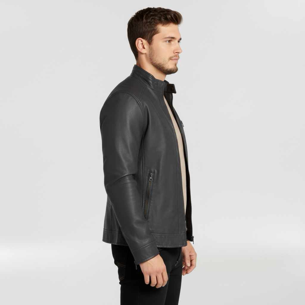 Pánská kožená bunda se zapínáním na zip pro každodenní běžné nošení