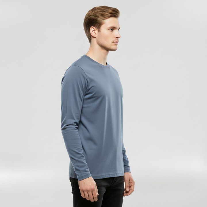 Męska koszulka z długim rękawem i okrągłym dekoltem na co dzień i do warstwowania