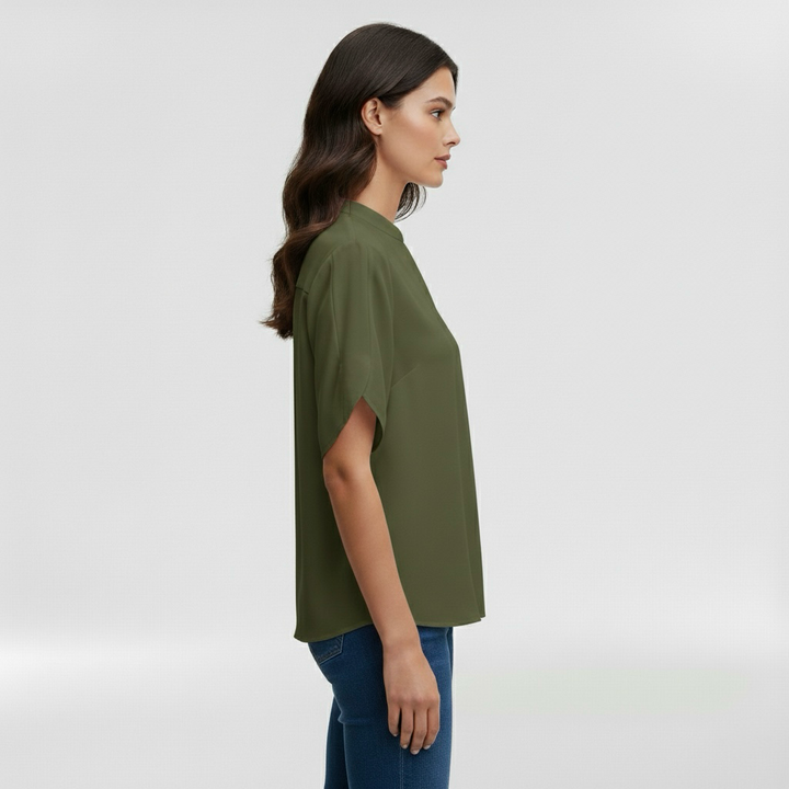 Camicia da donna con scollo a V e manica corta per uso quotidiano