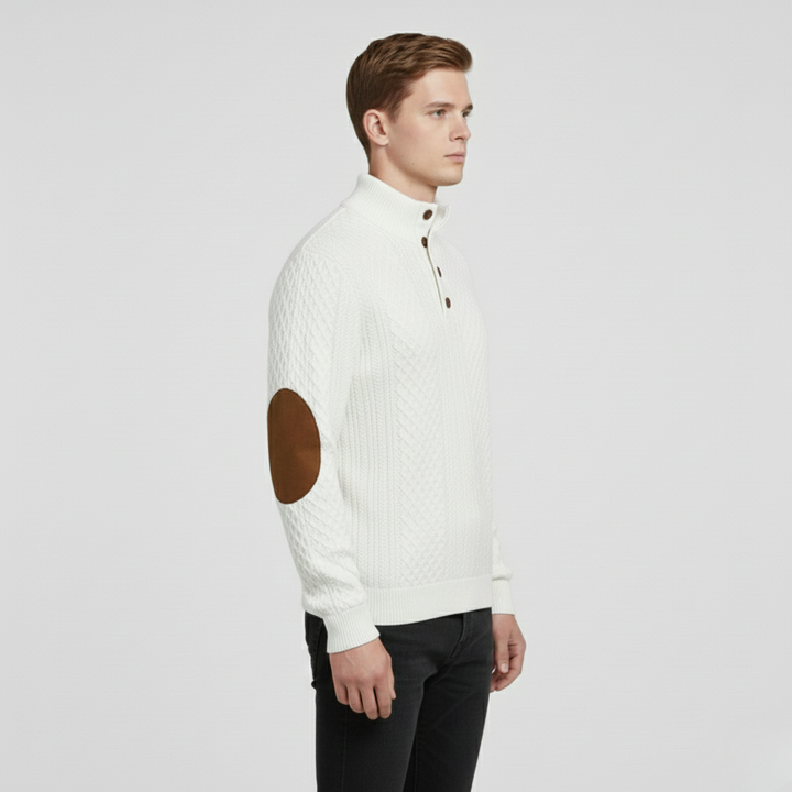 Maglione a maglia con mezza cerniera da uomo con toppe sui gomiti