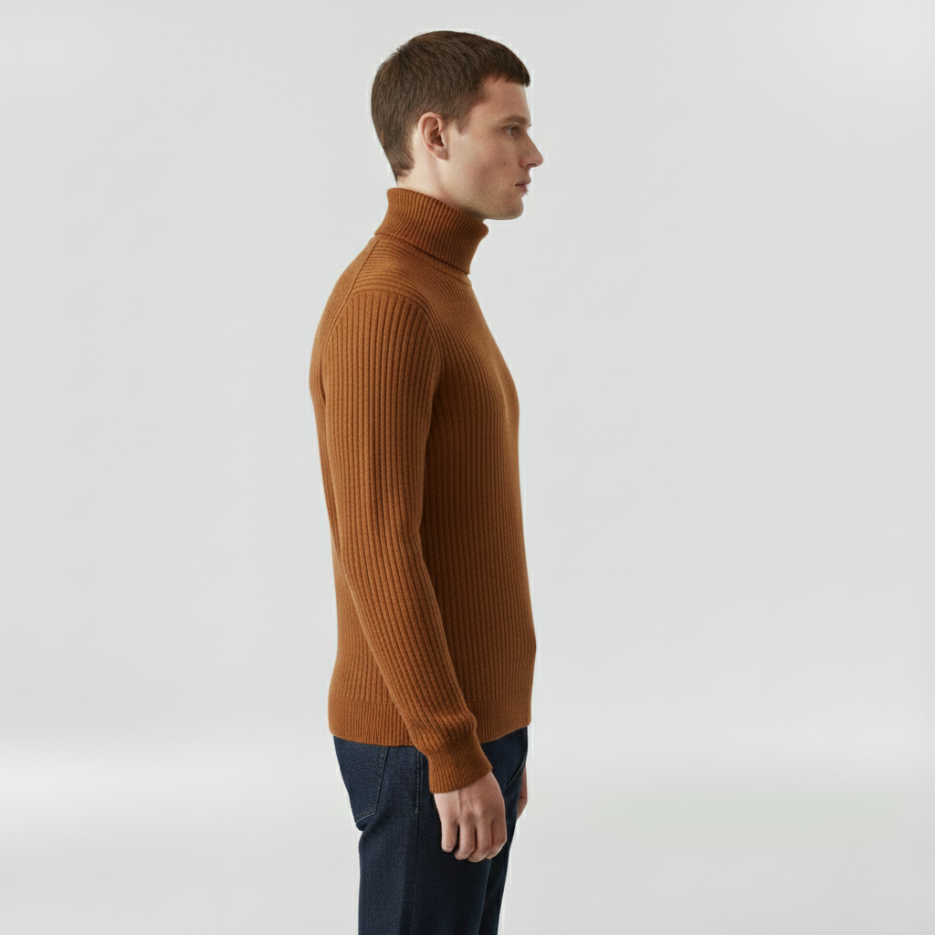 Gerippter Rollkragenpullover für Herren für Herbst und Winter im Alltag