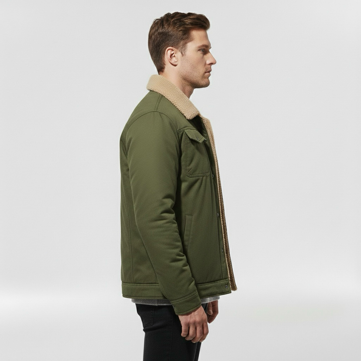 Pánská bunda s límcem z beránčí kožešiny a předním zipem pro chladné počasí