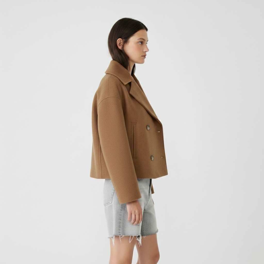 Cappotto lungo da donna con doppia abbottonatura frontale per l'inverno