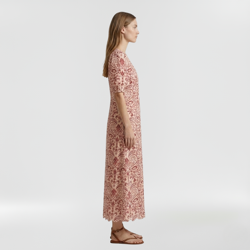 Abito lungo a fiori con maniche corte da donna